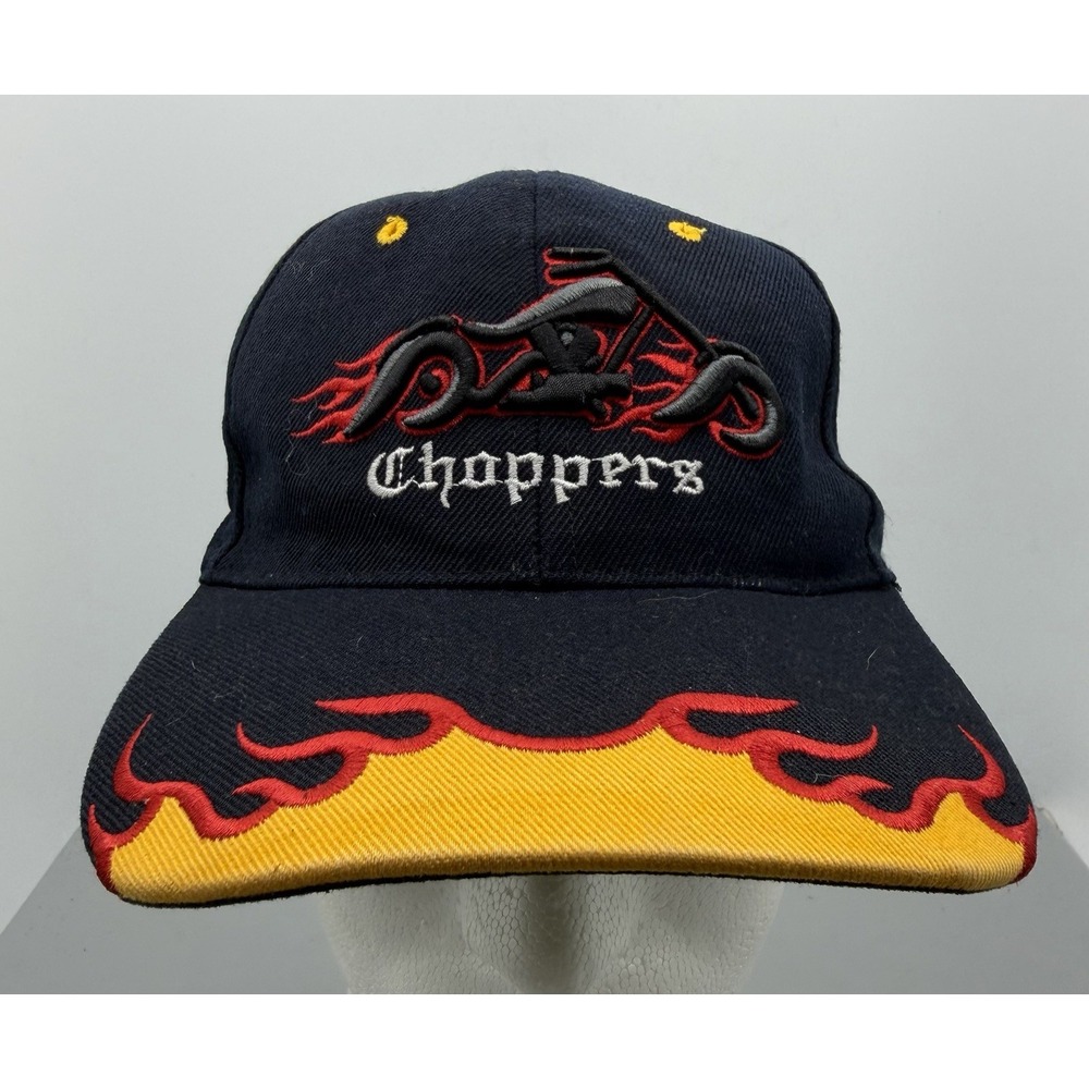 Choppers Adjustable Black Hat With Red Flames Embroidered Motorcycle Chopper